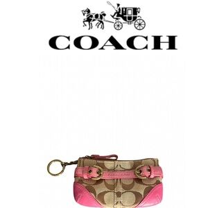 Coach EUC Pink & Signature Canvas keychain mini wallet